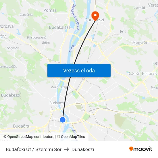 Budafoki Út / Szerémi Sor to Dunakeszi map