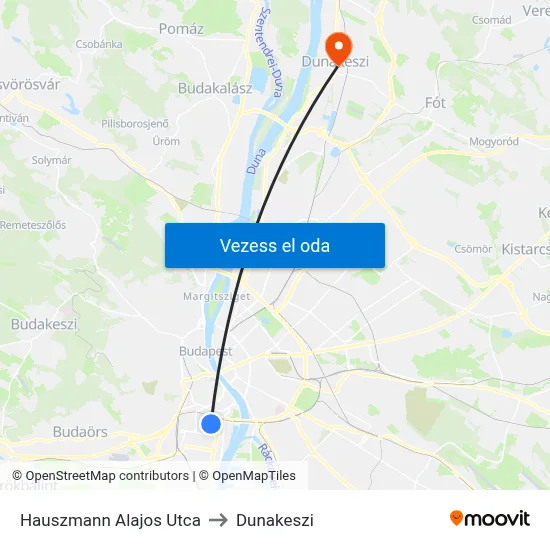 Hauszmann Alajos Utca to Dunakeszi map