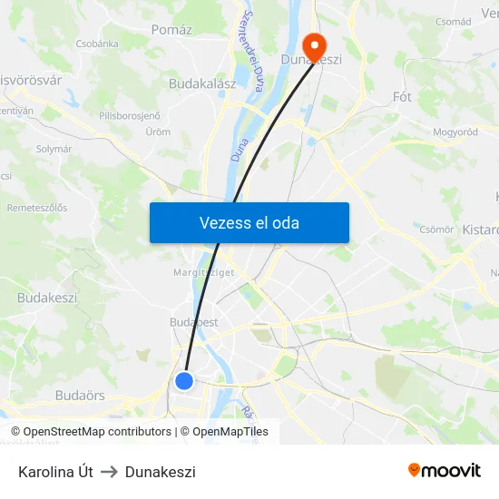 Karolina Út to Dunakeszi map