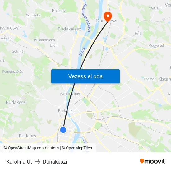 Karolina Út to Dunakeszi map
