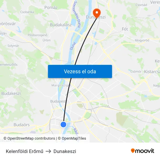 Kelenföldi Erőmű to Dunakeszi map
