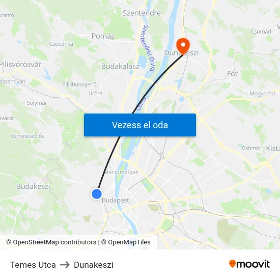 Temes Utca to Dunakeszi map