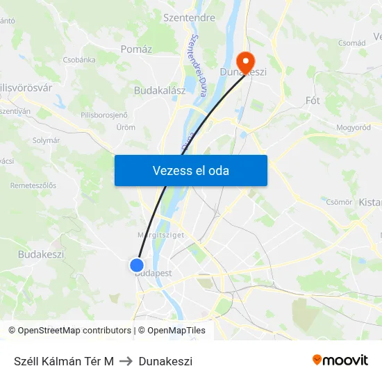 Széll Kálmán Tér M to Dunakeszi map