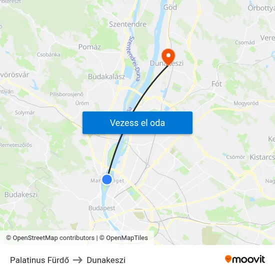 Palatinus Fürdő to Dunakeszi map