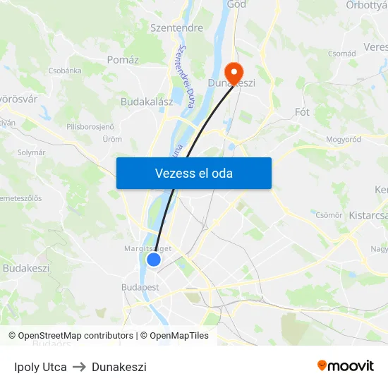 Ipoly Utca to Dunakeszi map