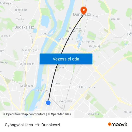Gyöngyösi Utca to Dunakeszi map
