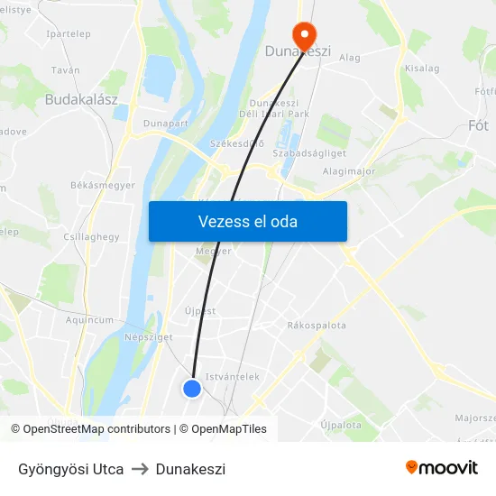 Gyöngyösi Utca to Dunakeszi map