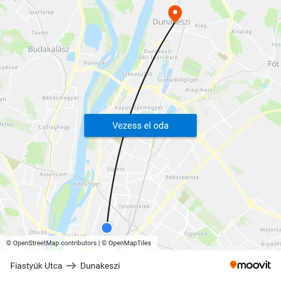 Fiastyúk Utca to Dunakeszi map