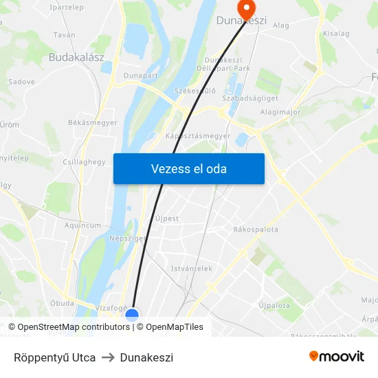 Röppentyű Utca to Dunakeszi map