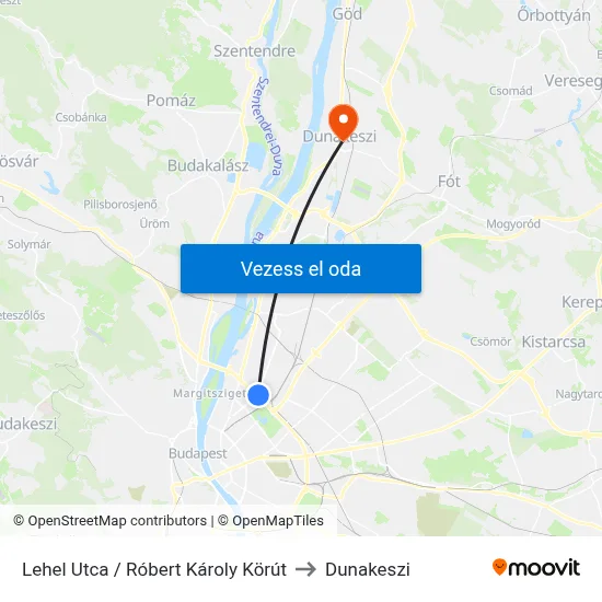 Lehel Utca / Róbert Károly Körút to Dunakeszi map