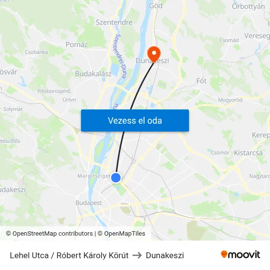 Lehel Utca / Róbert Károly Körút to Dunakeszi map