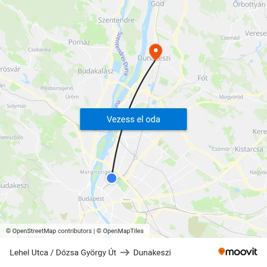 Lehel Utca / Dózsa György Út to Dunakeszi map