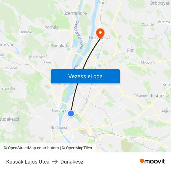Kassák Lajos Utca to Dunakeszi map