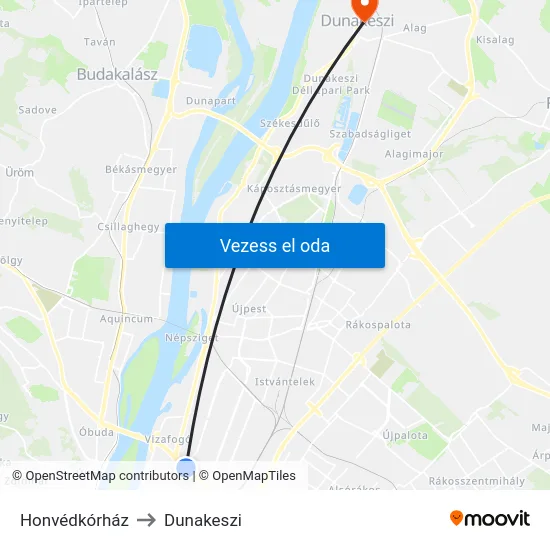 Honvédkórház to Dunakeszi map