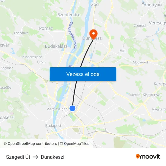 Szegedi Út to Dunakeszi map