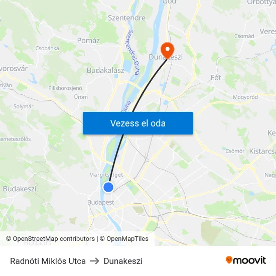Radnóti Miklós Utca to Dunakeszi map