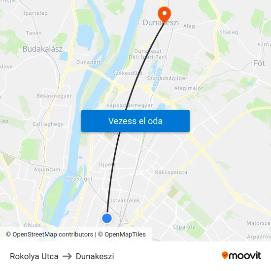 Rokolya Utca to Dunakeszi map