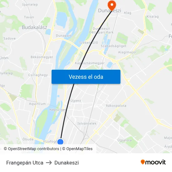 Frangepán Utca to Dunakeszi map