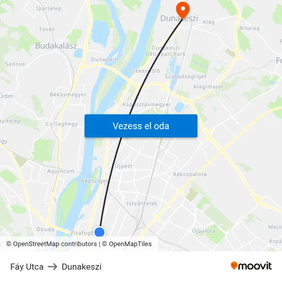 Fáy Utca to Dunakeszi map