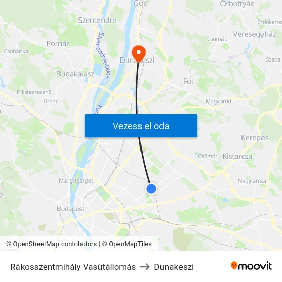 Rákosszentmihály Vasútállomás to Dunakeszi map