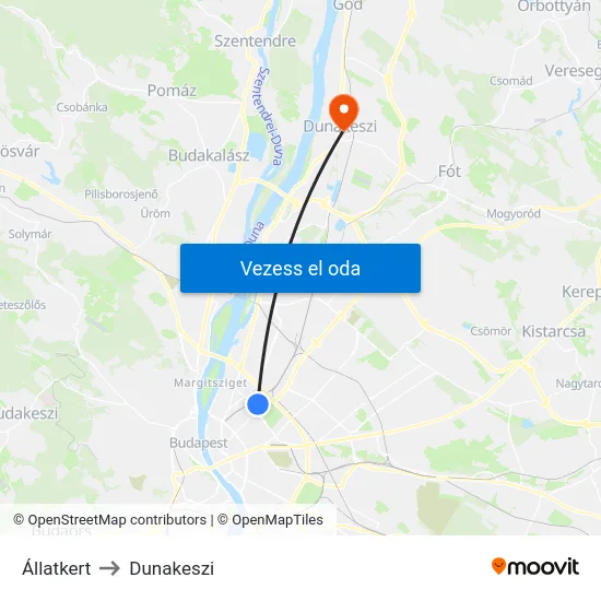 Állatkert to Dunakeszi map