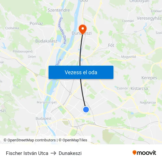 Fischer István Utca to Dunakeszi map