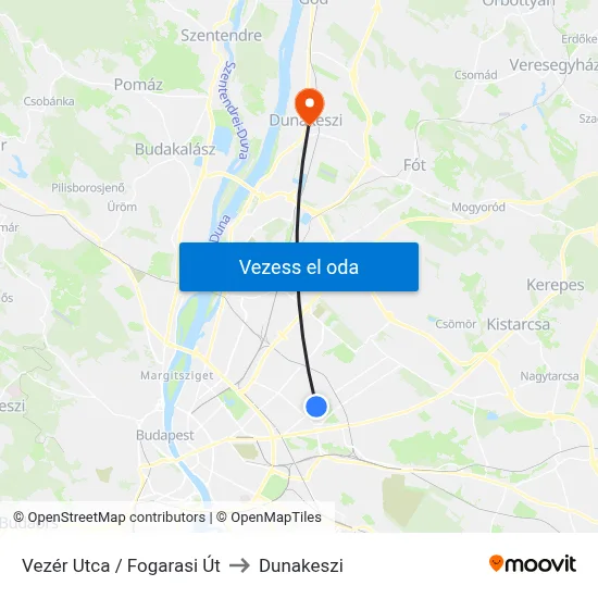 Vezér Utca / Fogarasi Út to Dunakeszi map