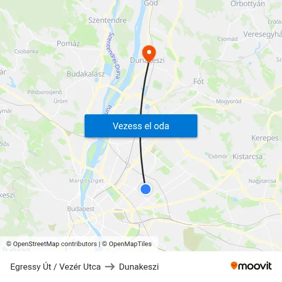 Egressy Út / Vezér Utca to Dunakeszi map