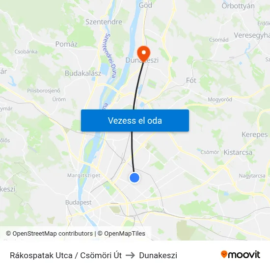 Rákospatak Utca / Csömöri Út to Dunakeszi map