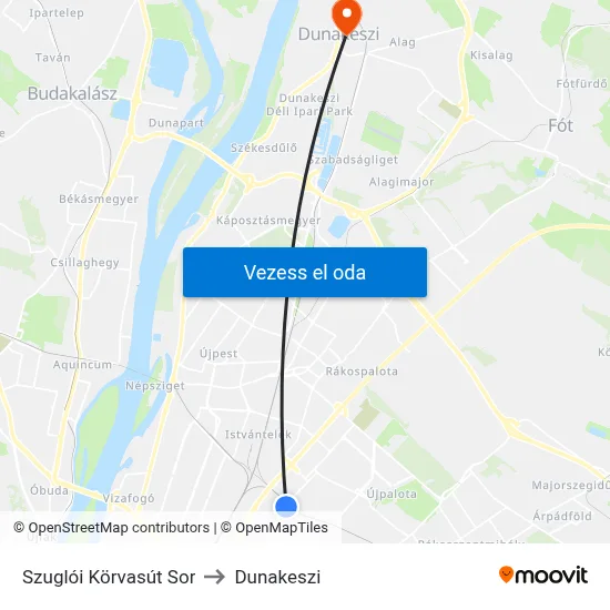 Szuglói Körvasút Sor to Dunakeszi map