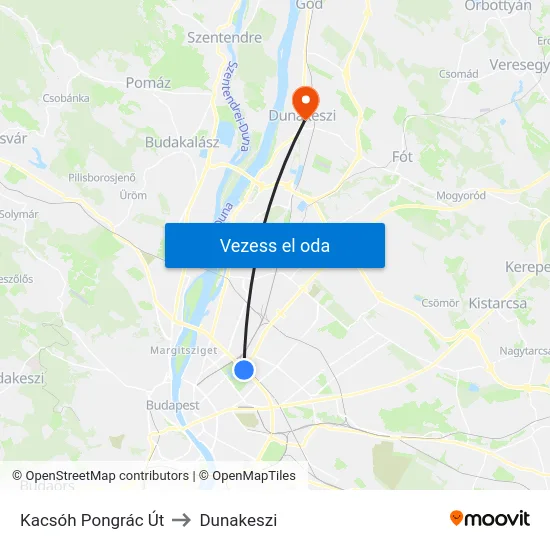 Kacsóh Pongrác Út to Dunakeszi map