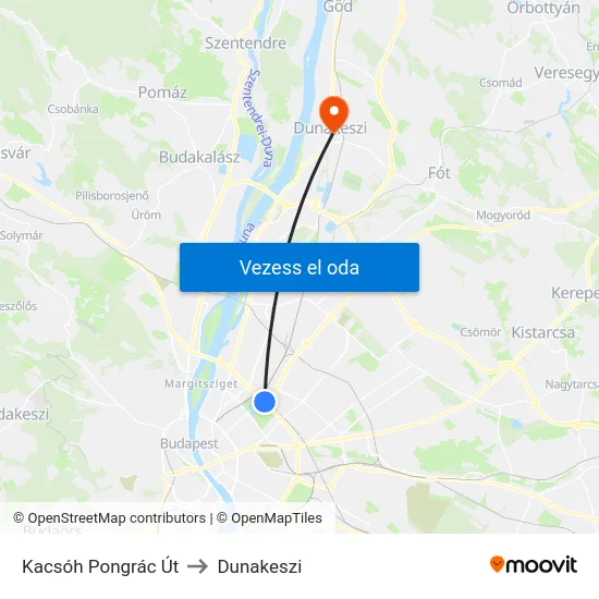 Kacsóh Pongrác Út to Dunakeszi map