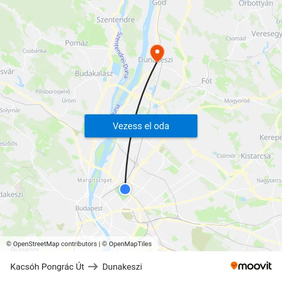 Kacsóh Pongrác Út to Dunakeszi map
