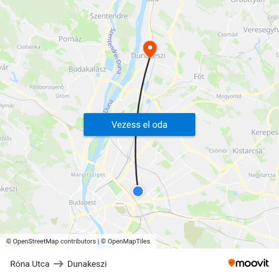 Róna Utca to Dunakeszi map