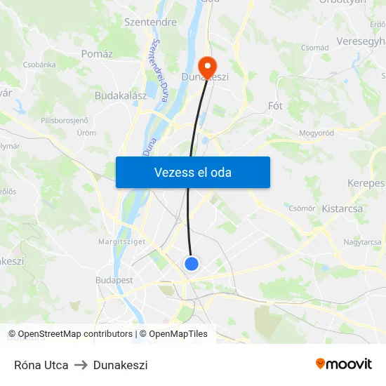 Róna Utca to Dunakeszi map