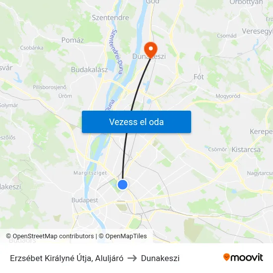 Erzsébet Királyné Útja, Aluljáró to Dunakeszi map