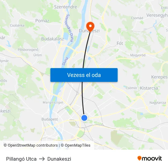 Pillangó Utca to Dunakeszi map