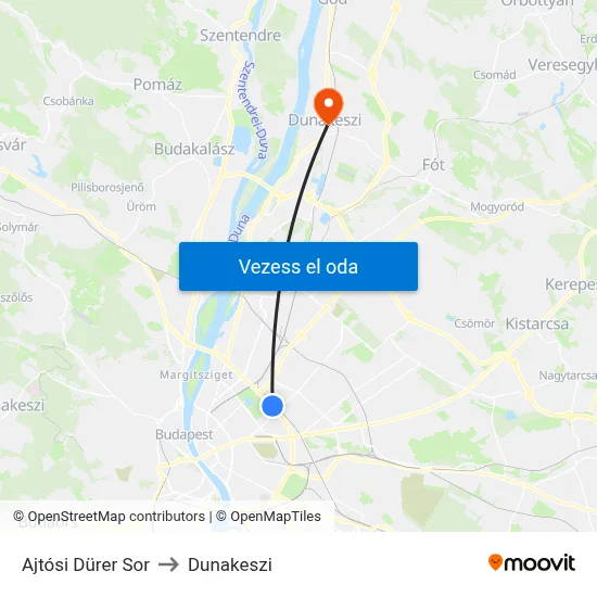 Ajtósi Dürer Sor to Dunakeszi map