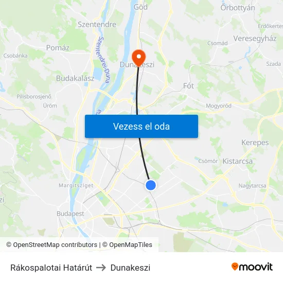 Rákospalotai Határút to Dunakeszi map