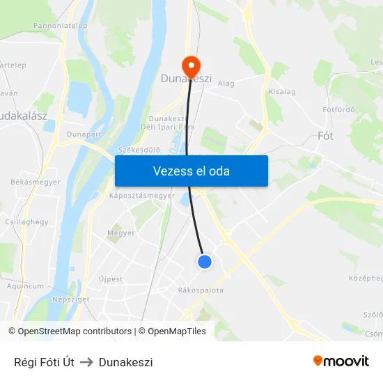 Régi Fóti Út to Dunakeszi map
