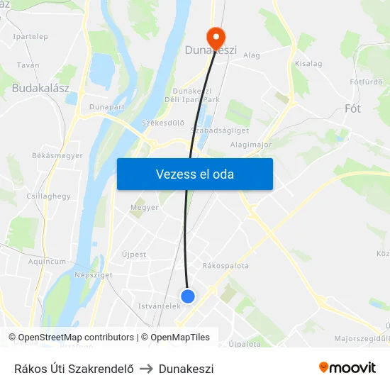 Rákos Úti Szakrendelő to Dunakeszi map