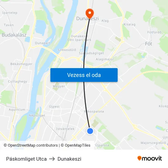 Páskomliget Utca to Dunakeszi map