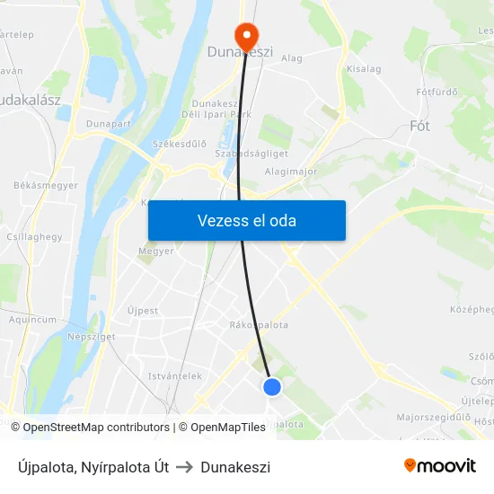 Újpalota, Nyírpalota Út to Dunakeszi map