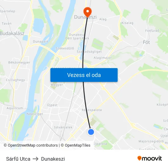 Sárfű Utca to Dunakeszi map