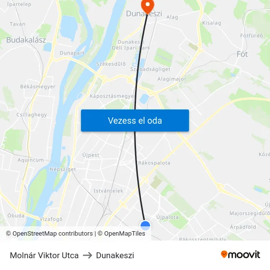 Molnár Viktor Utca to Dunakeszi map