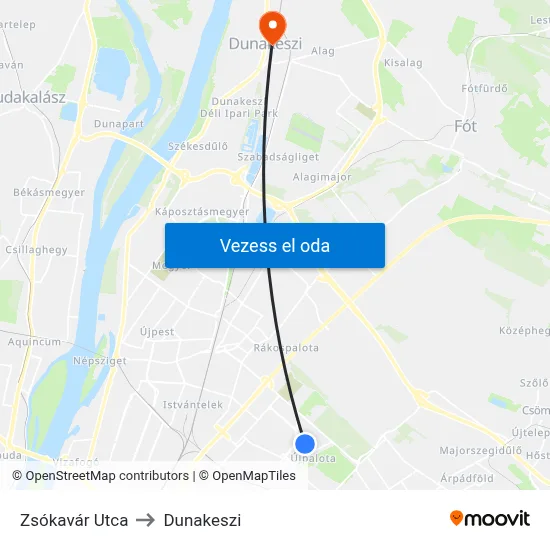 Zsókavár Utca to Dunakeszi map