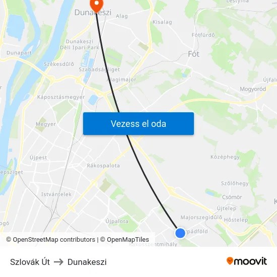 Szlovák Út to Dunakeszi map