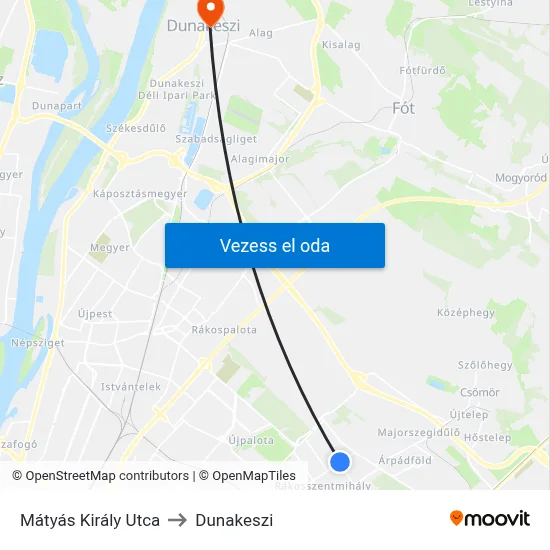 Mátyás Király Utca to Dunakeszi map