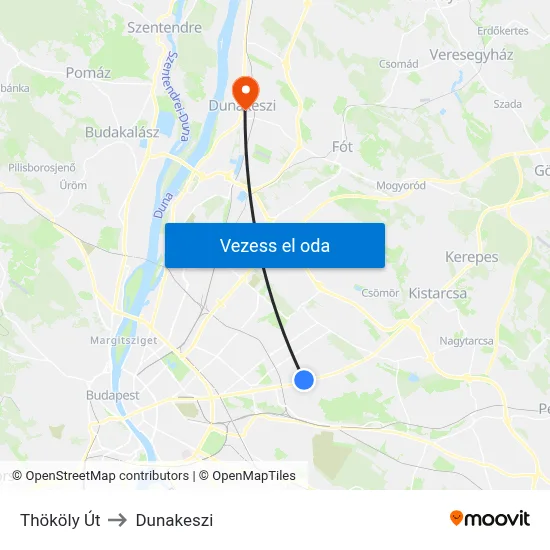 Thököly Út to Dunakeszi map