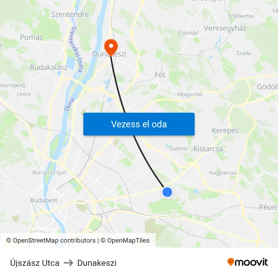 Újszász Utca to Dunakeszi map